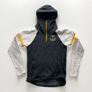 St Louis Blues NHL Women's Fit 1/4 Zip Small Gray Pullover Hoodie Hockey Yellow